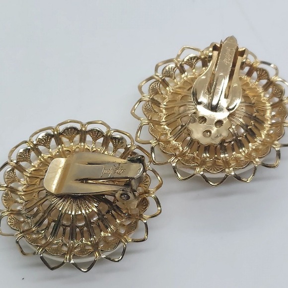 Vintage Judy Lee Gold Tone Faux Pearl Clip‎ On Earrings - Picture 5 of 6